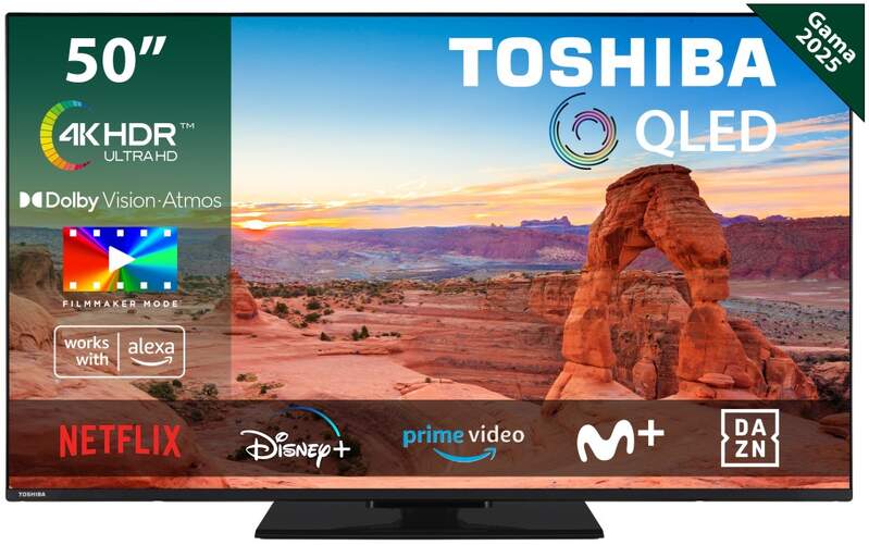 TV Toshiba 50" QLED 50QV3463DG - 4K Ultra HD, Peana central, VIDAA, 20 W, HDR 10