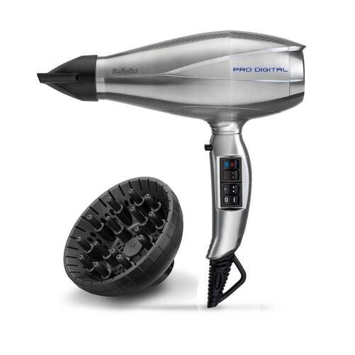 Secador Babyliss 6000E Pro EC - 2200 W, 2 Accesorios, Iónico, 2 Velocidades, Inox
