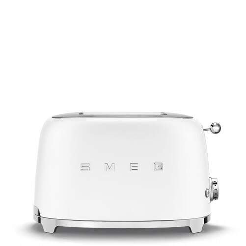 Tostador Smeg TSF01WHMEU Blanco Mate - 1500W, 2 Rebanadas, 6 Intensidades, Descongelar, Recalentar