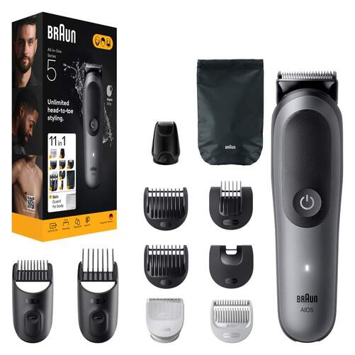 Afeitadora Corporal Braun S5 All In AIO5560 - Autonomía 120 Min, 14 Modos, Negro, Gris