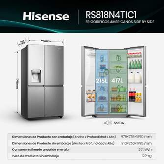 FRI. HISENSE RS818N4TIC1 180x91x72 NF DISP INOX