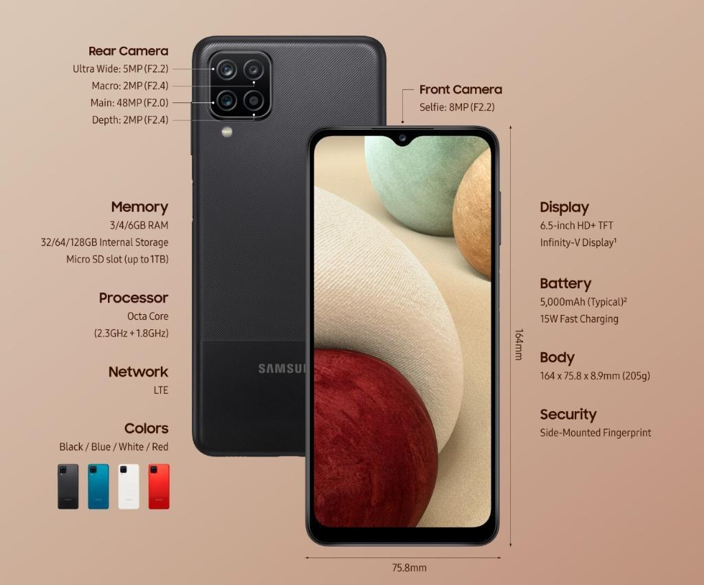Samsung Galaxy A12 128GB Negro | 6.5"HD+, 4GB, OctaCore 2.3Ghz