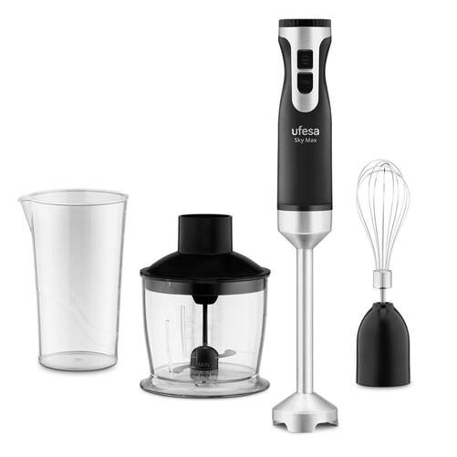 Batidora Ufesa Sky Max - 1200 W, C/A, Set 3 en 1 Accesorios, Negro, Inox