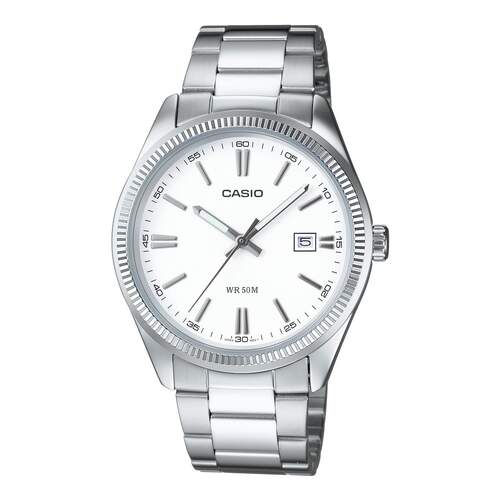 Reloj Casio Collection Hombre MTP-1302PD-7A1VEF - Esfera analógica blanca, carcasa/correa plateadas