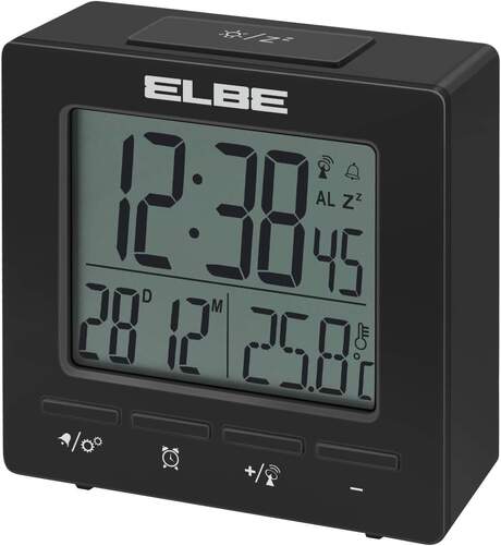 Reloj despertador Elbe RD005N - Termostato, retroiluminado, funcion posponer, negro