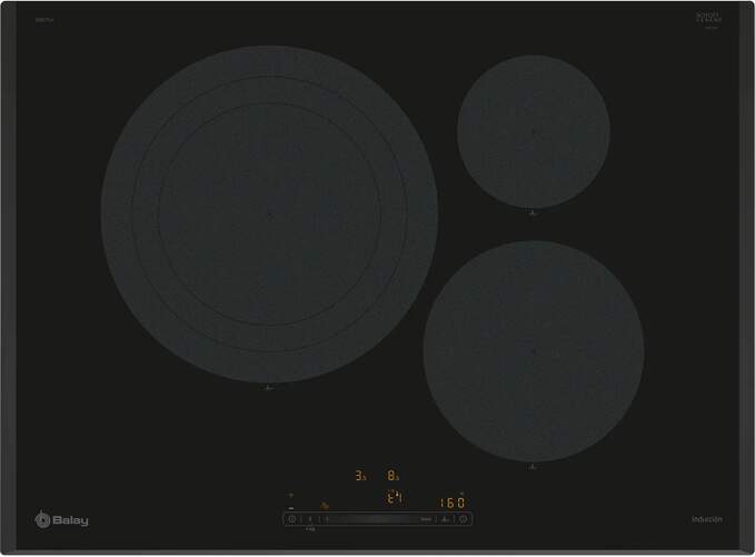 Placa Inducci&oacute;n Balay 3EB977LH - 3 Zonas, 70 cm, 7400 W, Cristal, Negro