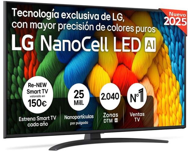 TV LG 50" 50NANO81A6A - 4K Ultra HD, NanoCell LED con IA, WebOS 25, HDR10, 20 W