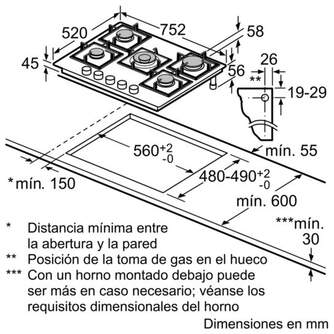 ENCIM. SIEMENS EP7A6QB90 75CM 5F GAS CRISTAL