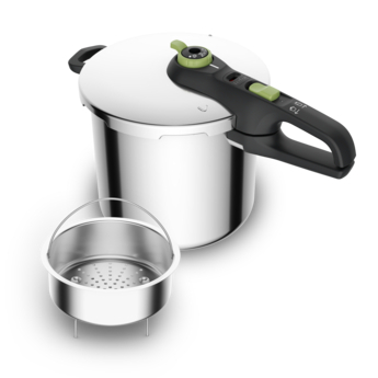 Olla a presión rápida Tefal P25844 Secure Trendy de 8l con cestillo - Verde y de acero inoxidable