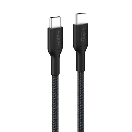 Cable Belkin de USB-C a USB-C - 2 metros, con carga r&aacute;pida, cable nailon trenzado, negro
