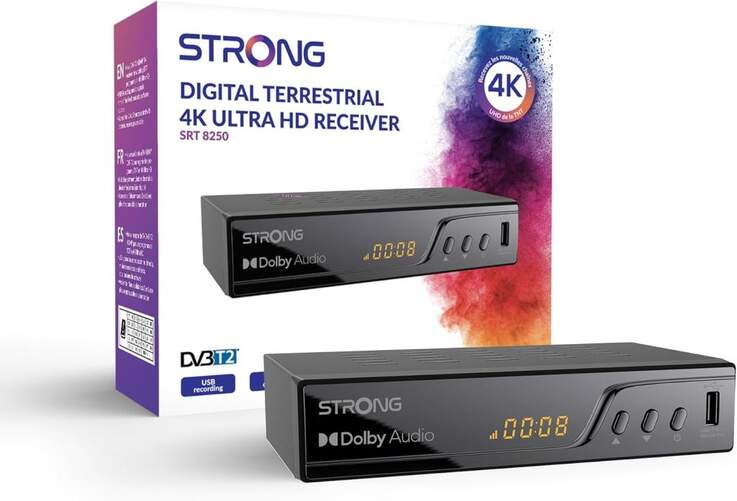 TDT Strong SRT8250 - 4K Ultra HD, DVB T2, USB, Analógico y digital, grabación diferida