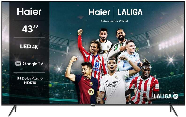 TV Haier 43" H43K800UX - 4K Ultra HD, Google TV, Bluetooth, Dolby Audio, 20 W