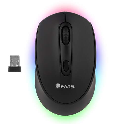 Ratón Inalámbrico NGS Smog-RB - Recargable, 2400ppp, Rueda + 3 Botones, Luces RGB, Ambidiesrtro