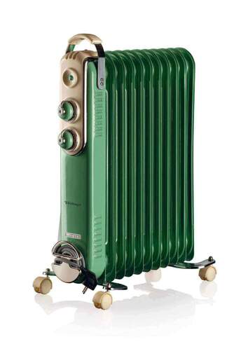Radiador Aceite Ariete 839/04 - 2500W, 11 Elementos, 3 Ajustes Temperatura, Vintage Verde, Ruedas