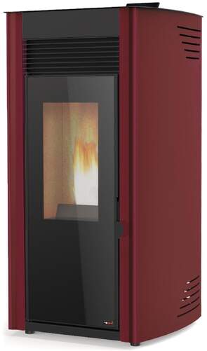 Estufa a pellet Red Pod First - 12 kW, estancias de 150 m2, 96% de eficiencia, burdeos