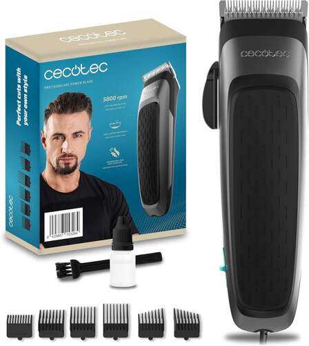 Cortapelo Cecotec PrecisionCare Power Blade 100001 - 4 Peines, Autonomía 120 min, Negro