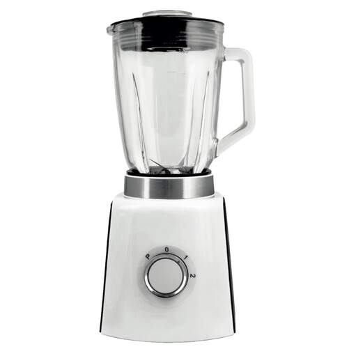 Batidora de vaso cristal Kuken 39968 - 1500 W, 1,5 litros, Blanca, 2 velocidades, 4 filos acero inox