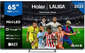 TV Haier 65" MiniLED H65M80FUX - 4K Ultra HD, Google TV, Peana central, Dolby Atmos 50W, HDR10
