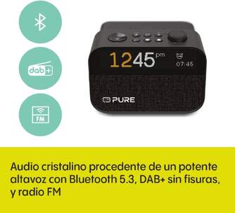RELOJ DESPERTADOR PURE MOMENT CHARGE BLACK BT LUZ