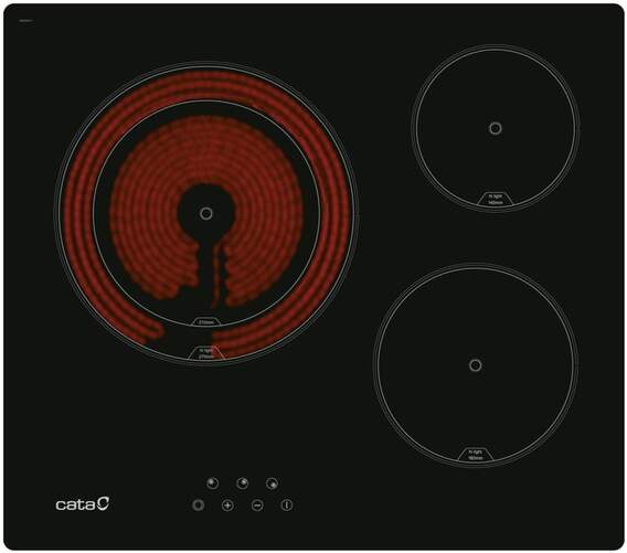 Placa Vitrocerámica Cata TD 6003BK - 3 Zonas (1 De 27cm), 9 Niveles Potencia, 5400W