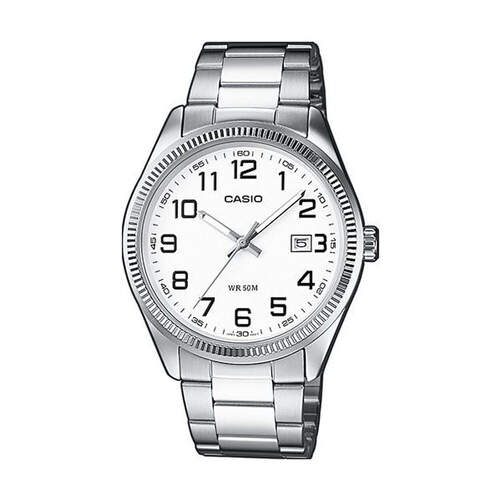 Reloj Casio Collection MTP1232PD7BVE - Esfera analógica blanca, correa/carcasa plateadas