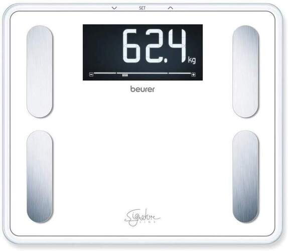 Báscula Beurer BF410 Blanco- Diagnóstica IMC, Gran Capacidad 200 Kg, Pantalla LCD, 35x30 cm