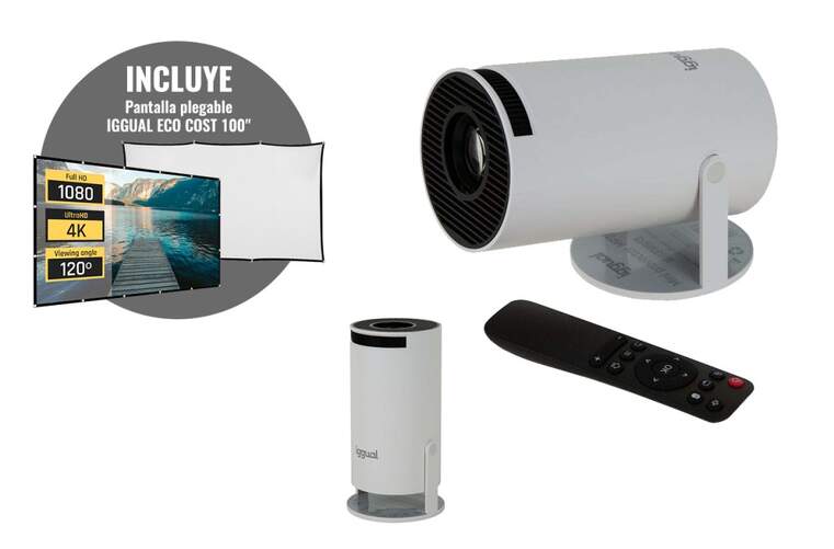 Proyector mini iggual ANSI - 720p, Wi-Fi y Bluetooth 5,0, 120 lúmenes, HDMI, blanco