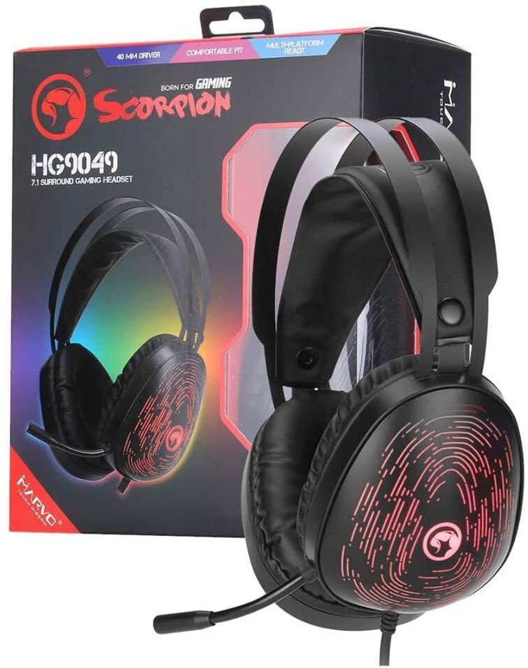 Auriculares Headset Gaming 7.1 pcps3ps4xbox 360xbox one mahg9049 scorpion retroiluminación rgb compatible consolas y surround negro rojo cascos modelo sonido virtual ajustable almohadillas aislantes puerto usb cable minijack color auscultadores