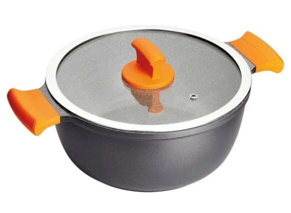 Cacerola Inoxibar Absolut 18164 - 24 cm, Tapa Cristal, Negro, Naranja