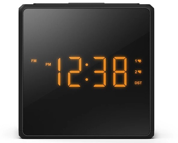 Radio reloj Philips TAR4500 - Radio FM con 20 presintonías, negro, alarma dual, USB, gran pantalla