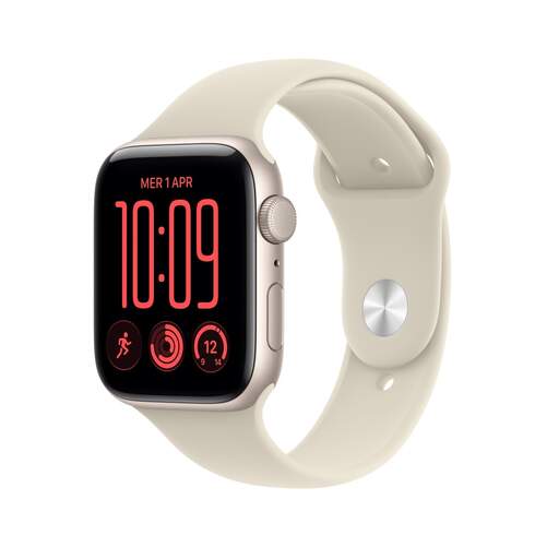 Apple Watch SE 3 Starlght - 1,73" OLED, GPS, Bluetooth 5.3, 18 h aut., correa goma M/L