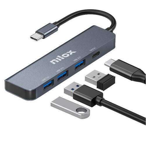 Hub Nilox NXHUBUSBC04 - 3 entradas USB-A 3.0, 1 entrada USB-C