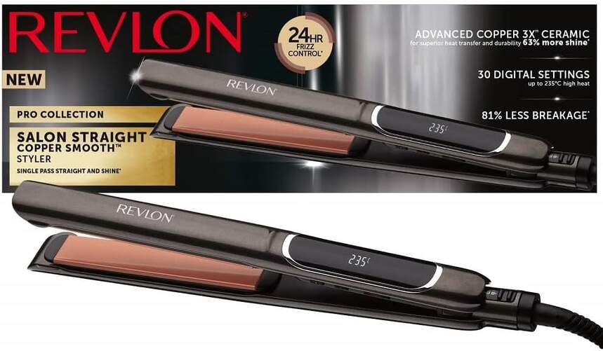 Plancha de pelo Revlon RVST2175E - 80-235ºC, 30 Ajustes Tª, Placas Carámicas, Calentamiento 10seg