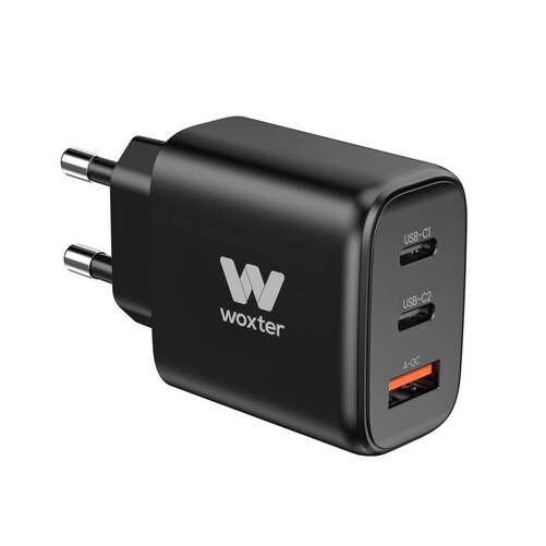 Cargador Woxter PE263-176 - 65W, 1 puerto USB-A, 2 puertos USB-C, negro