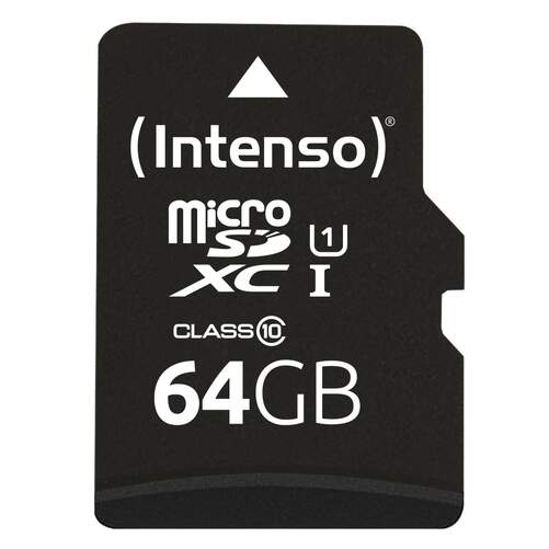 Tarjeta Micro SD Intenso 64 GB - Incluye adaptador SD a MicroSD, hasta 90 mb/s