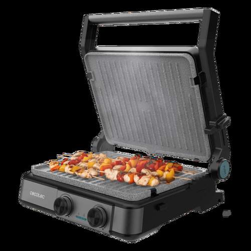 Plancha Asadora Cecotec Rock`nGrill 2200 Dual - 2200 W, Placas reversibles, Apertura 180&ordm;, Negro
