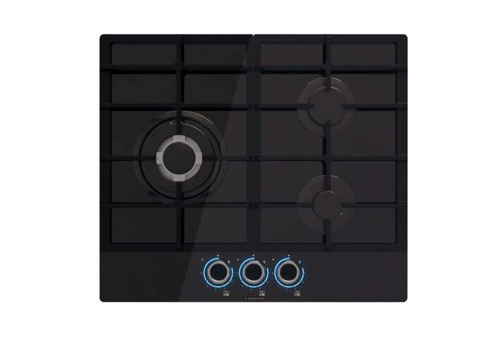 Placa Gas Natural Nodor GH6032GBK - 3 Fuegos, Cristal, 6250 W, Negro
