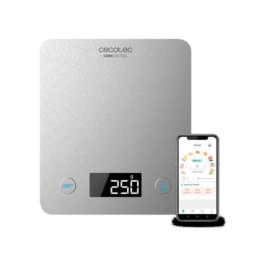 Báscula Cocina Cecotec Cook Control 10000 Connected - App Integrada, Hasta 5kg, Precisión 1gr