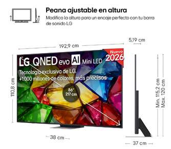 TV LG 86%%%quot; 86MRGB87B6B UHD MICRORGB A8 144HZ W26