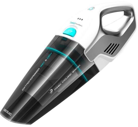 Aspiradora Mano Cecotec Extremes 5445 - 7,4 V, Sólido y Líquido, Autonomía 20 min, Negro, Blanco