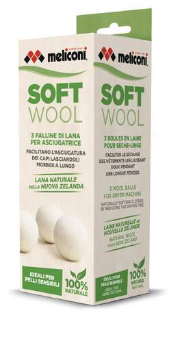 Bolas para secado Meliconi Soft Wool - Lana, suavizan y estiran las fibras de la ropa, 3 unidades