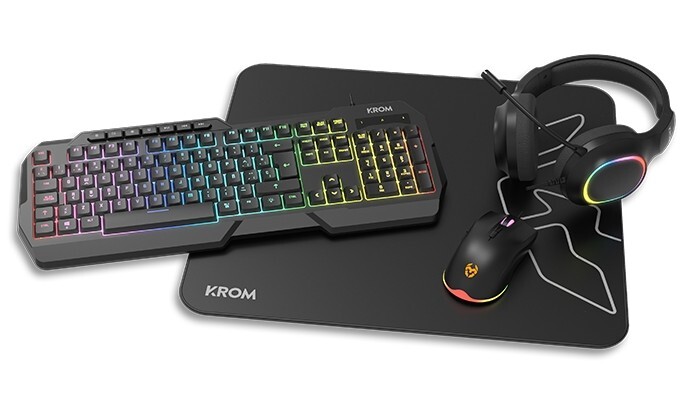 Pack Teclado, rat&oacute;n, auriculares y alfombrilla Krom Kenta Gaming - Negro