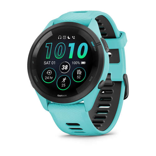 Smartwatch Garmin Forerunner 265 Negro y turquesa - 1,3" AMOLED, Bluetooth y WiFi, 15 d&iacute;as autonom&iacute;a