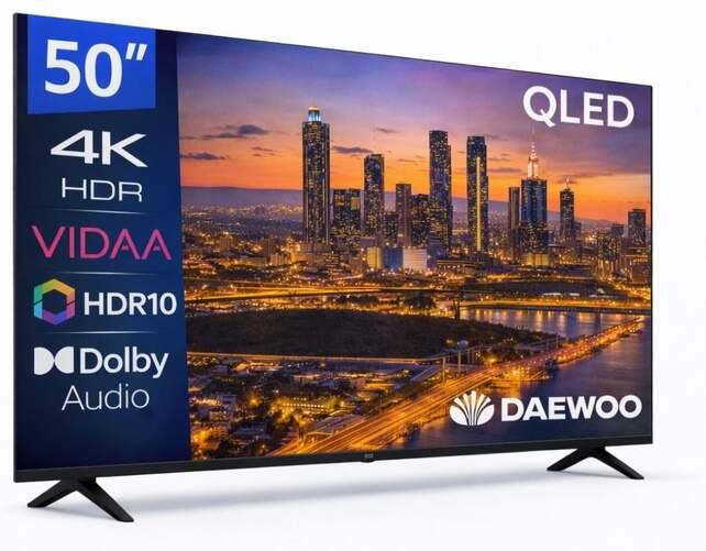 TV Daewoo 50" QLED 50VB56QV - 4K Ultra HD, Smart TV VIDAA, Dolby Audio 20W, HDR10