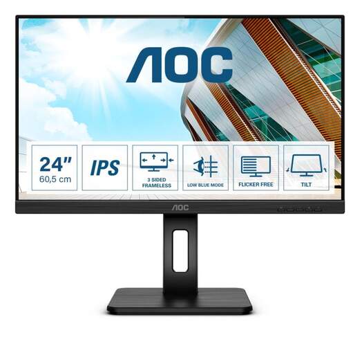 Monitor 24" AOC 24P2Q - Full HD, IPS 75Hz 4ms, WLED, HDMI, VGA, Low Blue, Flicker-Free, Altavoces