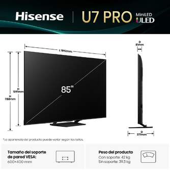 TV HISENSE 85%%%quot; 85U7Q PRO UHD MINILED PRO 165HZ