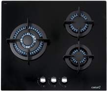 Placa gas Natural Cata CCI 6021 BK - 3 Fuegos (1 Doble anillo), CristalGas, Encendido Electrónico