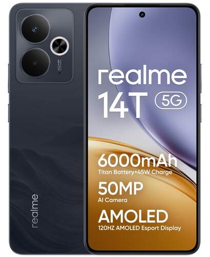 Realme 14T 8/256 GB Negro - 6,67", MediaTek Dimensity, MicroSD, Android 15, 50 MP, 6000 mAh