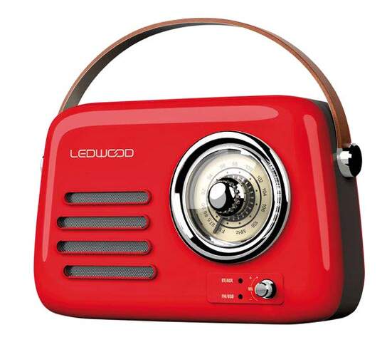 Radio Ledwood Alma Retro FM - 30 W, 1500 mAh, Antena Telescópica, Rojo