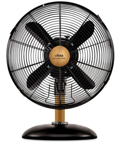 Ventilador de sobremesa Ufesa Masachusets - 40 W, 3 velocidades, 4 aspas, negro y madera